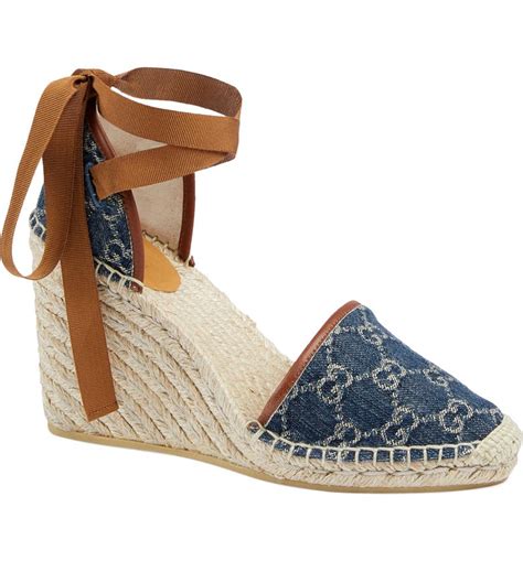 gucci denim espadrille|Gucci espadrille wedges.